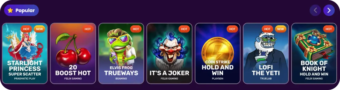 popular games spinandocasino